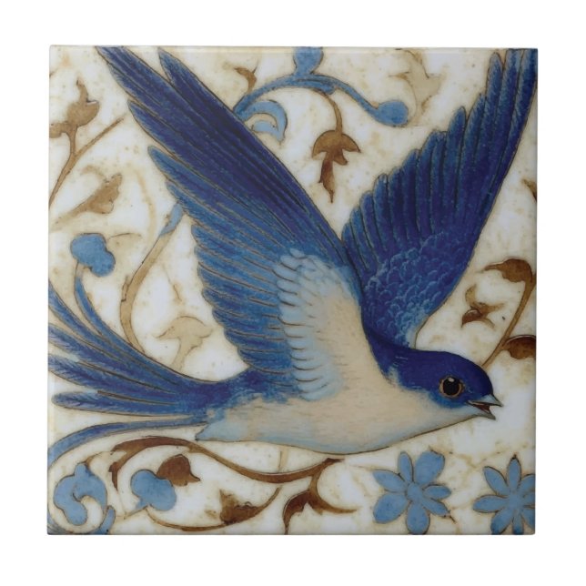 Blue Bird in Flight Ceramic Tile (Front)