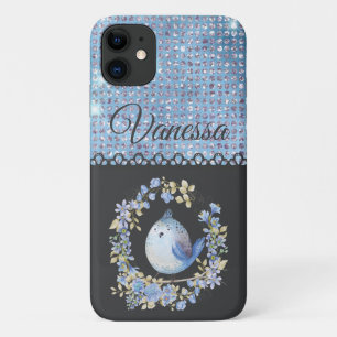 Blue bird in floral wreath iPhone / iPad case