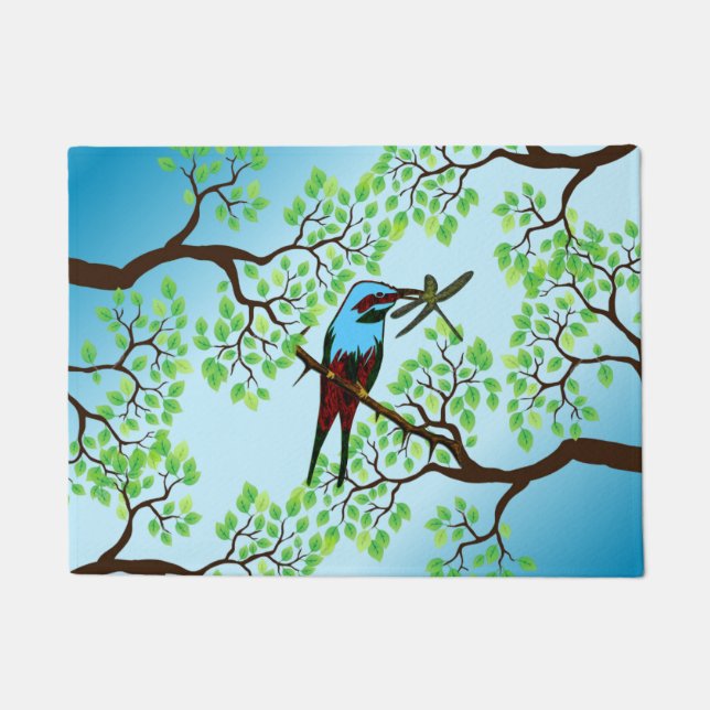 Blue Bird in Trees Doormat (Front)
