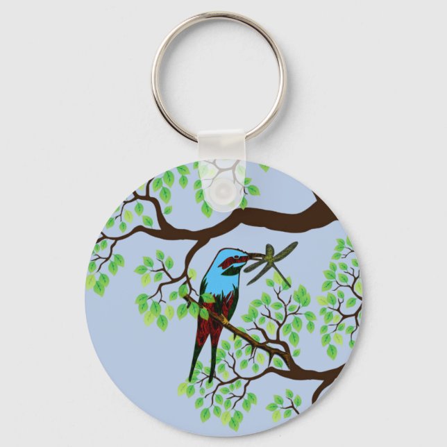 Blue Bird in Trees Key Ring (Front)