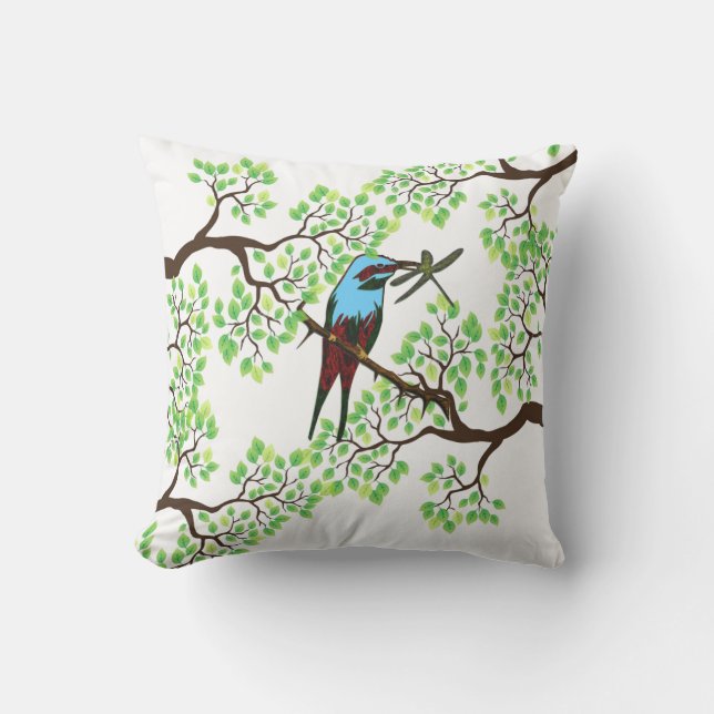 Blue Bird in Trees Outdoor Cushion (Front)