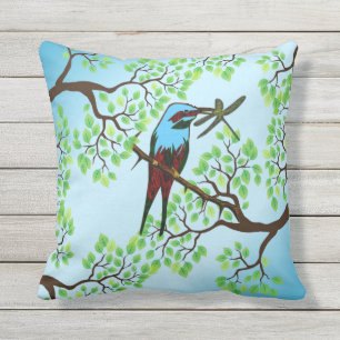 Blue Bird in Trees Outdoor Cushion