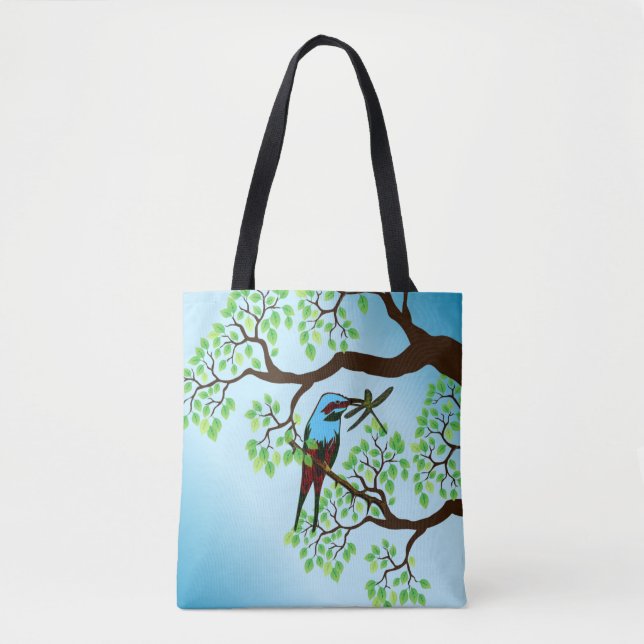 Blue Bird in Trees Tote Bag (Front)