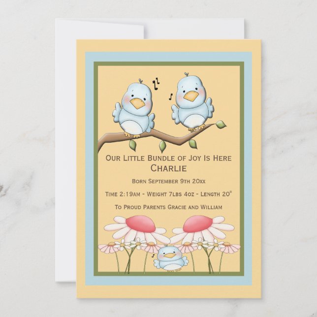 Blue Bird New Baby Announcement (Front)
