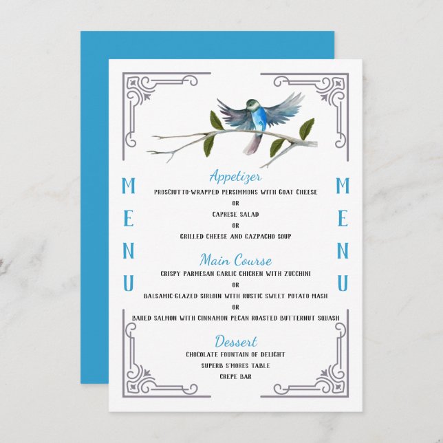 Blue Bird of Happiness 4.5" x 6.25" Menu (Front/Back)