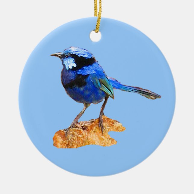 Blue bird of happiness ceramic tree decoration (Front)