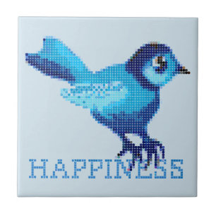 Blue bird of happiness crossstitch dots ceramic tile