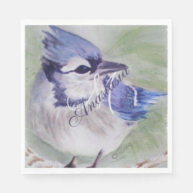BLUE BIRD OF HAPPINESS MONOGRAM PARTY NAPKIN (Front)