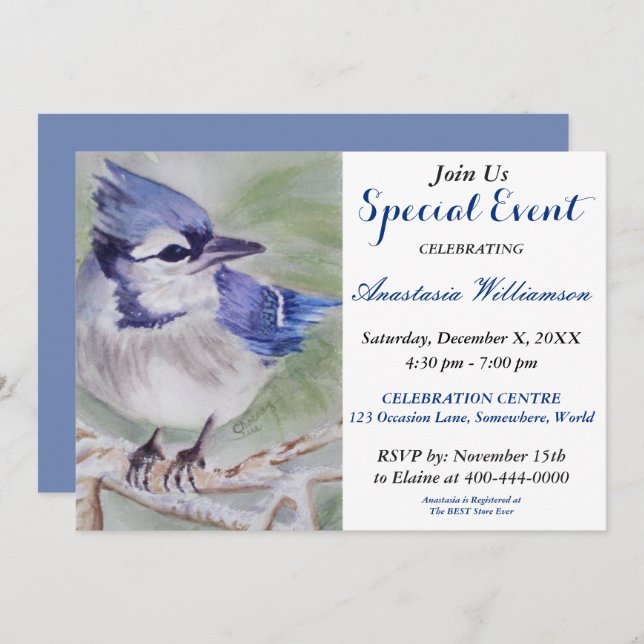 BLUE BIRD OF HAPPINESS PARTY EVENT INVITE (Front/Back)