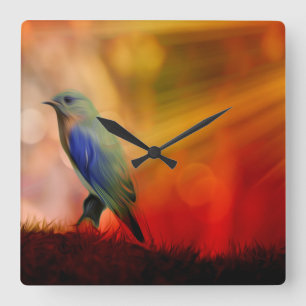 Blue Bird of Happiness Square Wall Clock