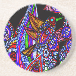 Blue Bird Of Paradise Black Coaster