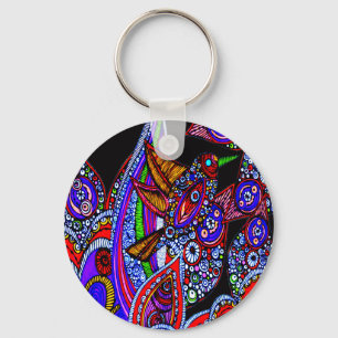 Blue Bird Of Paradise Black Key Chain