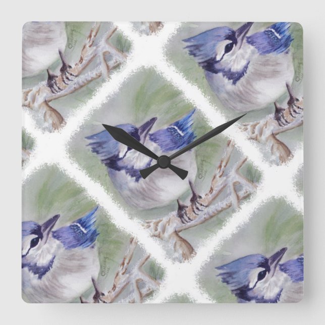 BLUE BIRD OF PARADISE SQUARE WALL CLOCK (Front)