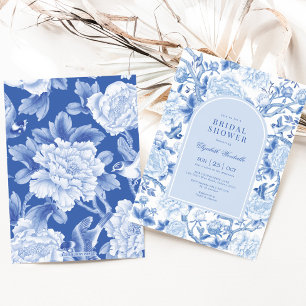 Blue Bird Peony Chinoiserie Garden Bridal Shower Invitation