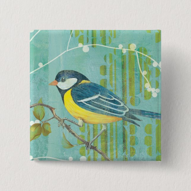 Blue Bird Perched on a Tree 15 Cm Square Badge (Front)
