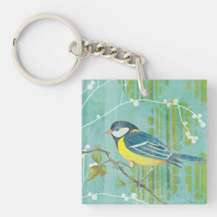 Blue Bird Perched on a Tree Key Ring