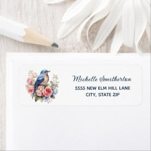 Blue Bird Pink Flowers Return Address Label