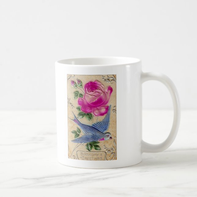 Blue Bird Pink Rose Coffee Mug (Right)