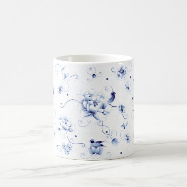 Blue Bird Rose Chinoiserie Floral Coffee Mug (Center)