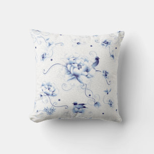 Blue Bird Rose Chinoiserie Floral Cushion