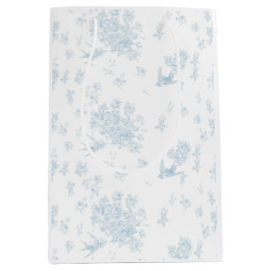 Blue Bird & Roses Wrapping Paper Medium Gift Bag