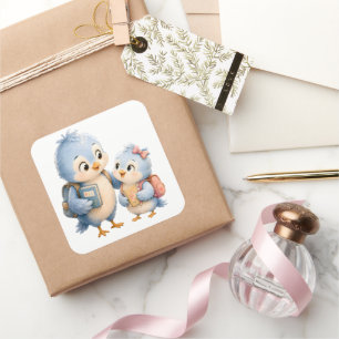 Blue Bird Siblings Cute Square Sticker