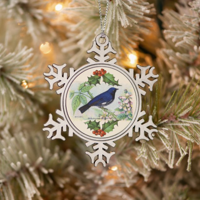 Blue Bird Snowflake Pewter Christmas Ornament (Tree)