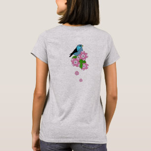 Blue bird, spring folk flowers, front and back T-Shirt