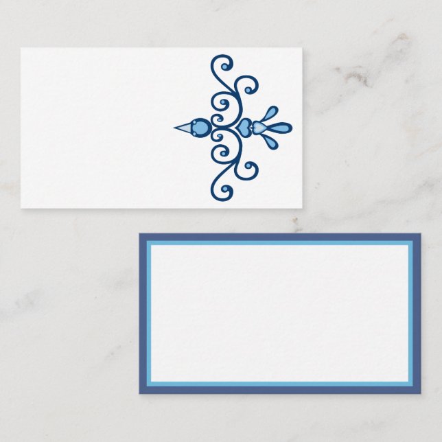 Blue bird stylish scroll art and blue border business card (Front/Back)