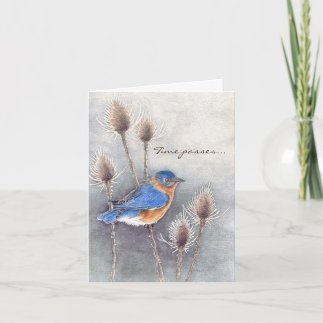 Blue Bird Time Passes Sympathy Card (Front)
