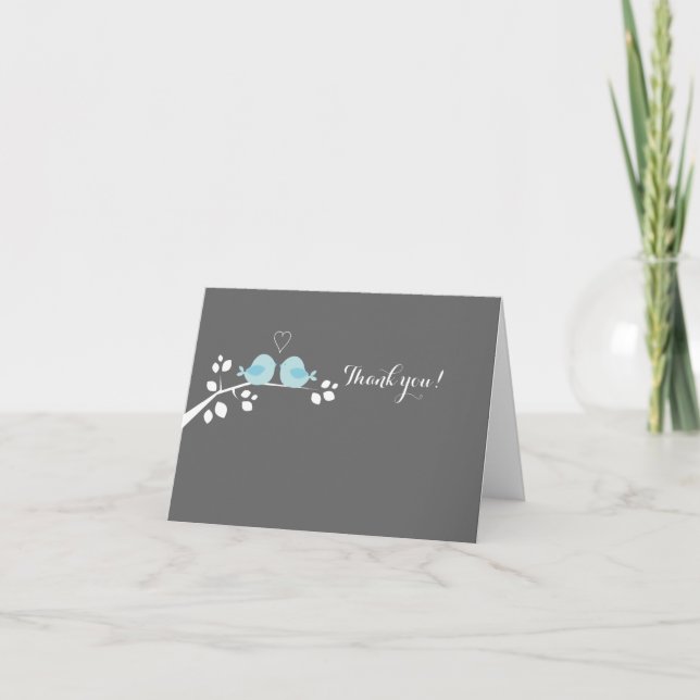 Blue Bird Wedding Couple Thank you Note Card (Front)
