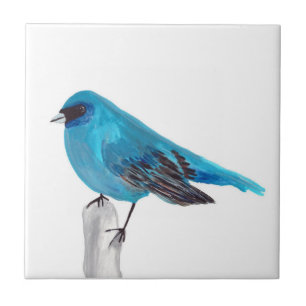 Blue Bird Wildlife Watercolor Vintage Colourful Ceramic Tile