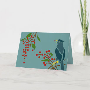 Blue Bird with Berries Holiday Card