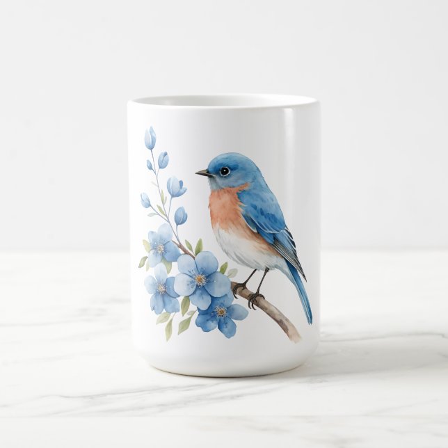 Blue bird with blue flowers coffee mug (Center)