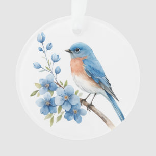 Blue bird with blue flowers ornament