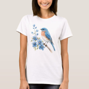 Blue bird with blue flowers T-Shirt