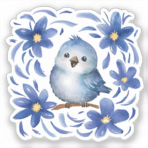 Blue Bird with flowers