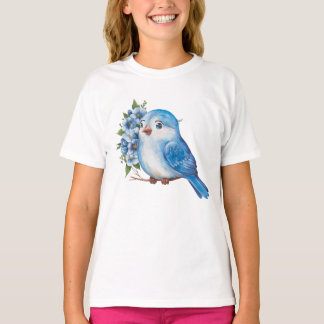 Blue Bird with Flowers T-Shirt