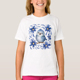 Blue Bird with flowers T-Shirt