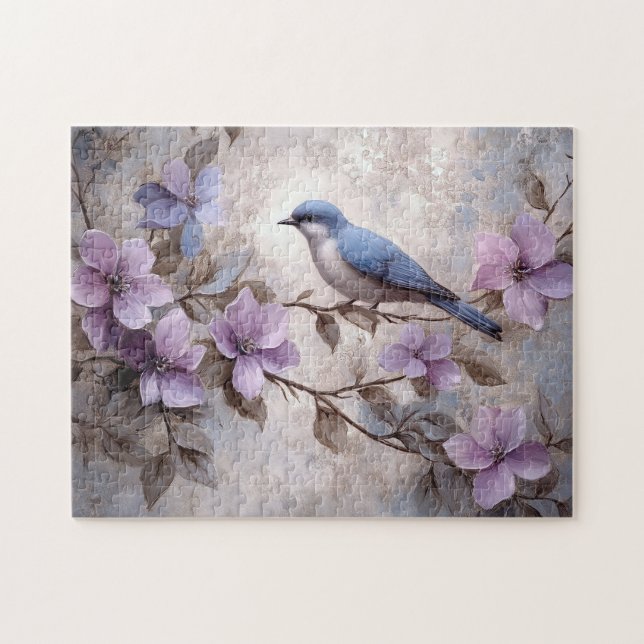 Blue Bird with Purple Flowers Jigsaw Puzzle (Horizontal)