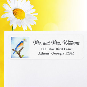 Blue Bird with White Daisy and Lady Bug Return Address Label