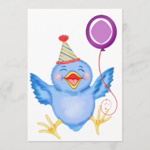 Blue Birdie Birthday Balloon Invitation
