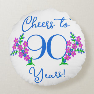 Blue Birdie Forget Me Not Flower 90th Birthday Round Cushion