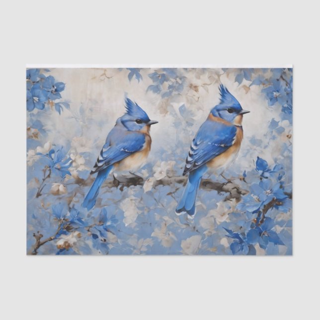 Blue Birds and Blossoms Decoupage Tissue Paper (Front)