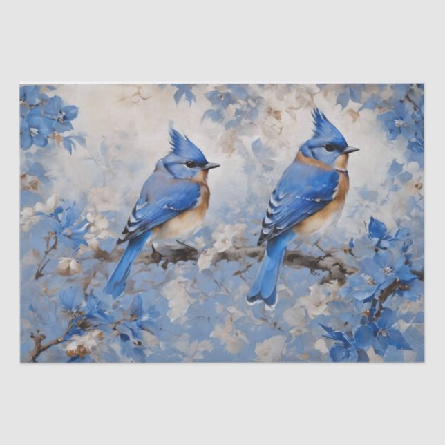 Blue Birds and Blossoms Decoupage Tissue Paper (Front)