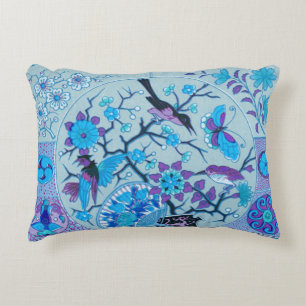 Blue Birds and Butterflies Blue Accent Pillow