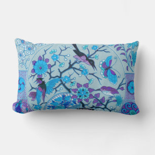 Blue Birds and Butterflies Blue Lumbar Pillow