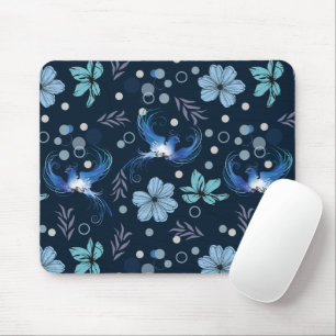 Blue Birds and Floral Harmony Seamless Pattern Mouse Pad