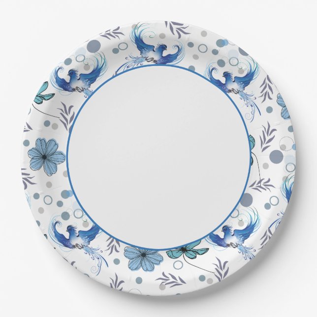 Blue Birds and Floral Harmony Seamless Pattern Paper Plate (Front)