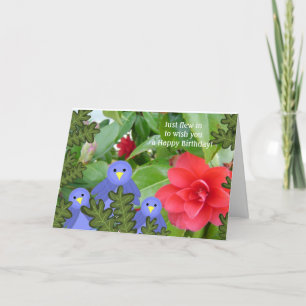 Blue Birds and Flowers Birthday Card